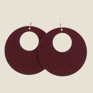 Merlot Nova Circle Leather Earrings - Nickel & Suede