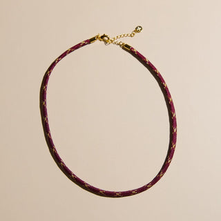 Metallic Burgundy Minimalist Cord Necklace - Nickel & Suede