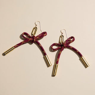 Metallic Burgundy Simone Cord Earrings - Nickel & Suede