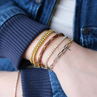 Metallic Chocolate Minimalist Cord Bracelet - Nickel & Suede