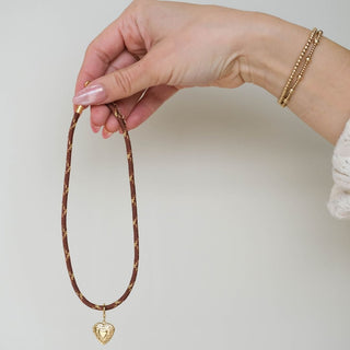 Metallic Chocolate Minimalist Cord Necklace - Nickel & Suede