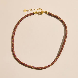Metallic Chocolate Minimalist Cord Necklace - Nickel & Suede