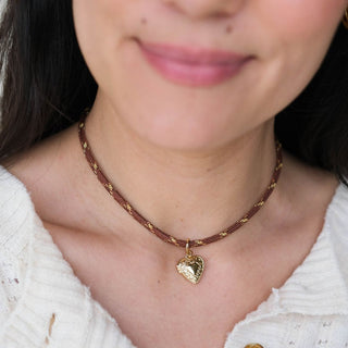 Metallic Chocolate Minimalist Cord Necklace - Nickel & Suede