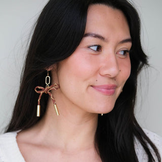 Metallic Chocolate Simone Cord Earrings - Nickel & Suede