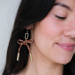Metallic Chocolate Simone Cord Earrings - Nickel & Suede