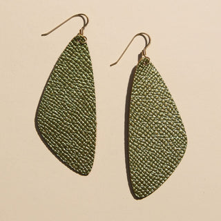 Metallic Moss Evie Leather Earrings - Nickel & Suede