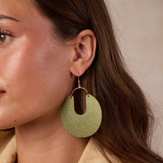 Metallic Moss Leo Leather Hoop Earrings - Nickel & Suede