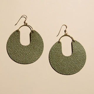 Metallic Moss Leo Leather Hoop Earrings - Nickel & Suede