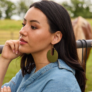 Metallic Moss Leo Leather Hoop Earrings - Nickel & Suede