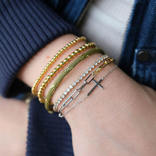 Metallic Moss Minimalist Cord Bracelet - Nickel & Suede