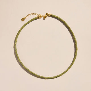 Metallic Moss Minimalist Cord Necklace - Nickel & Suede