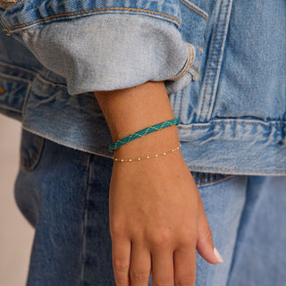 Metallic Teal Minimalist Cord Bracelet - Nickel & Suede