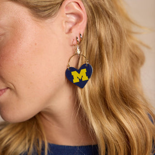 Michigan Blue University of Michigan Lover Heart Hoop Earrings - Nickel & Suede