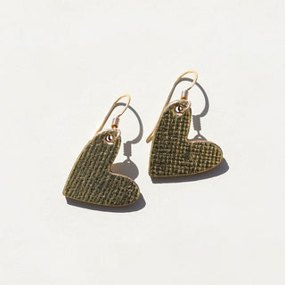 Mini Heart Leather Earrings - Nickel & Suede