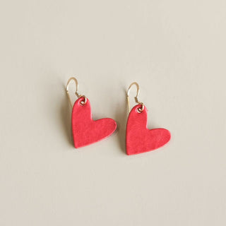 Mini Heart Leather Earrings - Nickel & Suede