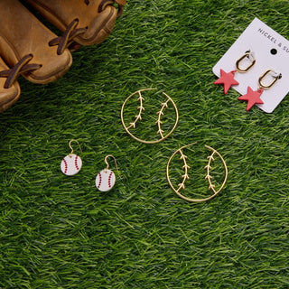 Mini Slugger Baseball Earrings - Nickel & Suede