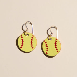 Mini Softball Slugger Earrings - Nickel & Suede