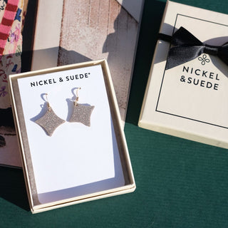 Mini Sparkle Leather Earrings - Nickel & Suede