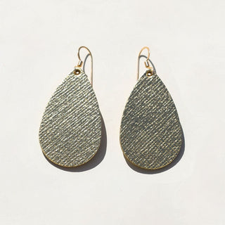 Mini Teardrop Leather Earrings - Nickel & Suede