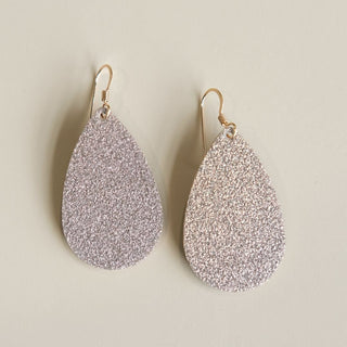 Mini Teardrop Leather Earrings - Nickel & Suede