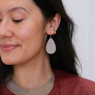 Mini Teardrop Leather Earrings - Nickel & Suede