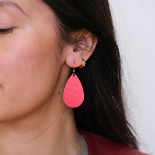 Mini Teardrop Leather Earrings - Nickel & Suede