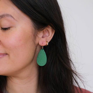 Mini Teardrop Leather Earrings - Nickel & Suede