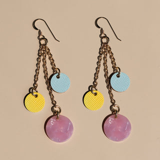 Mixed Media Leather and Resin Dangle Earrings - Nickel & Suede