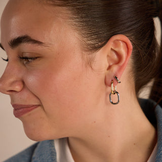 Mixed Metal Chain Link Hoops - Nickel & Suede