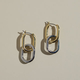 Mixed Metal Chain Link Hoops - Nickel & Suede