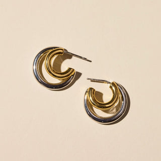 Mixed Metal Double Hoop Earrings - Nickel & Suede
