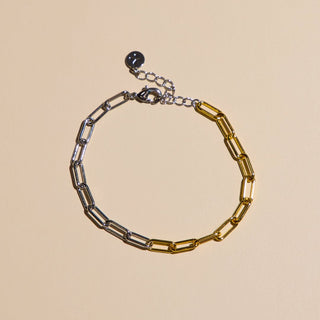 Mixed Metal Paper Clip Chain Bracelet - Nickel & Suede