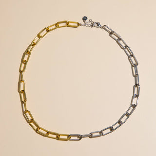 Mixed Metal Paper Clip Chain Necklace - Nickel & Suede
