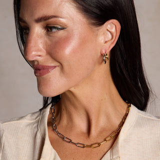 Mixed Metal Paper Clip Chain Necklace - Nickel & Suede