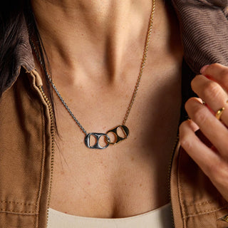 Mixed Metal Soda Tab Necklace - Nickel & Suede
