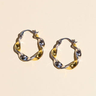 Mixed Metal Twist Hoops - Nickel & Suede