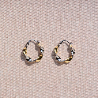 Mixed Metal Twist Hoops - Nickel & Suede