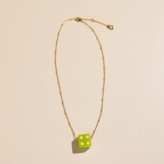 Moss Green Dice Charm Necklace - Nickel & Suede
