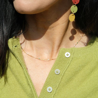 Multicolor Beaded Deliate Saturn Chain Necklace - Nickel & Suede