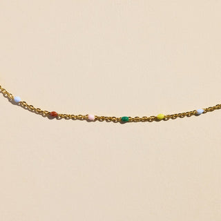 Multicolor Beaded Deliate Saturn Chain Necklace - Nickel & Suede