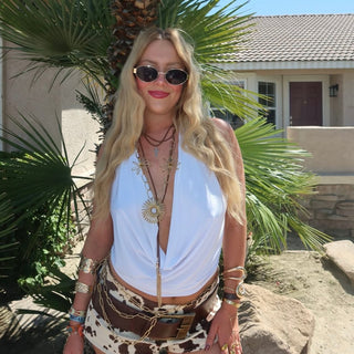 Natalya Triple Chain Belt - Nickel & Suede