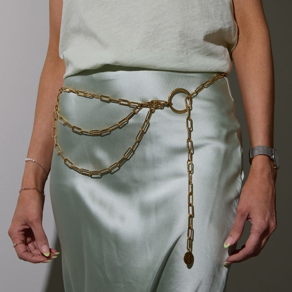 Natalya Triple Chain Belt - Nickel & Suede