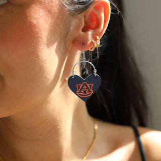 Navy Auburn University Lover Heart Hoop Earrings - Nickel & Suede