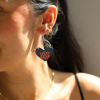Navy Auburn University Lover Heart Hoop Earrings