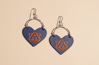 Navy Auburn University Lover Heart Hoop Earrings - Nickel & Suede