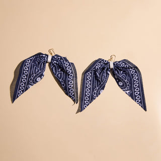Navy Bandana Earrings - Nickel & Suede