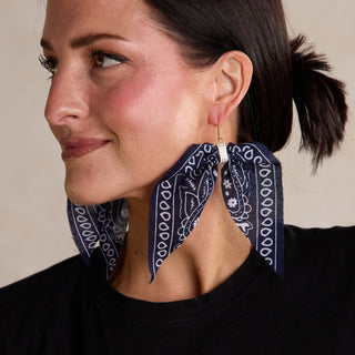 Navy Bandana Earrings - Nickel & Suede
