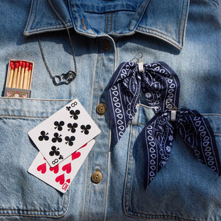 Navy Bandana Earrings - Nickel & Suede