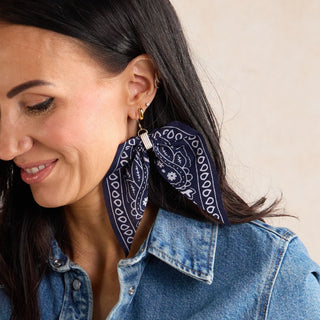 Navy Bandana Earrings - Nickel & Suede