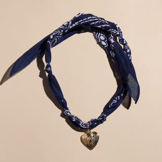 Navy Bandana Necklace - Nickel & Suede
